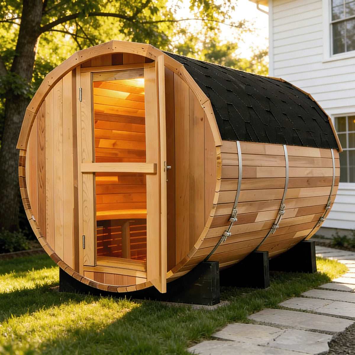 Factory Customized Outdoor Panoramic Sauna Room Round Steam Room Anti Corrosion Anti Cracking Durable Heating Home Spa Sauna