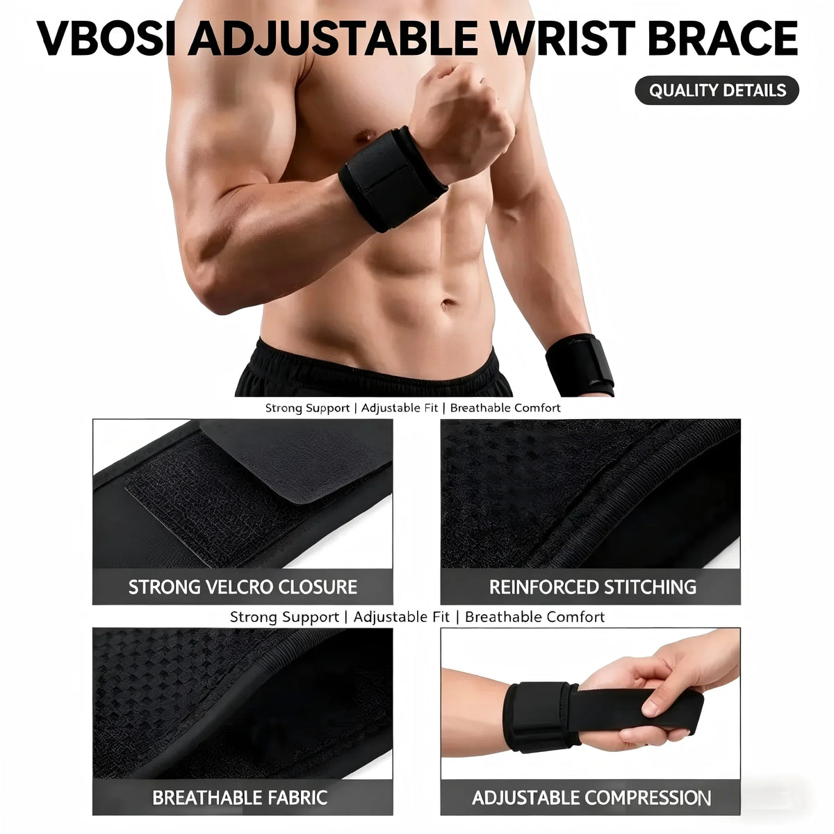 Professional Breathable Wrist Wraps for Lifting, Adjustable Thumb Loop Wrist Support Straps for Workout, Bodybuilding & Fitness