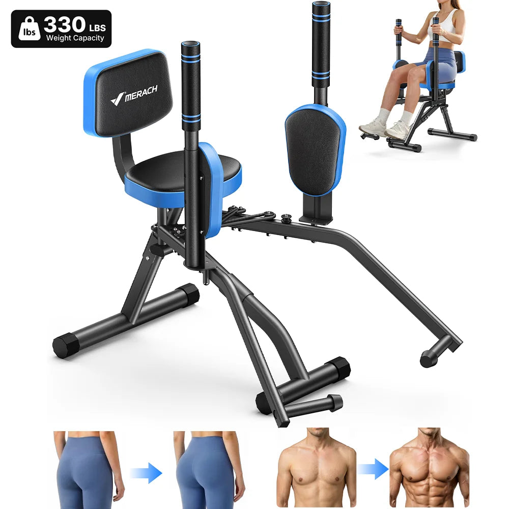 MERACH Hip Abductor Butt Toning Leg Adductor Trainer Machine Adjustable Resistance Glute & Inner Thigh Workout Equipment for Home Gym Leg Workout and Booty Builder with Bands and Dual Foot Bar 360° Rotating Leg Pads for Wome