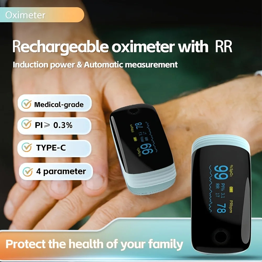Rechargeable Fingertip Oximeter Pulse Blood Oxygen Saturation SpO2 Oximeter Tigital Heart Rate Health Monitor with Bigger LCD Screen