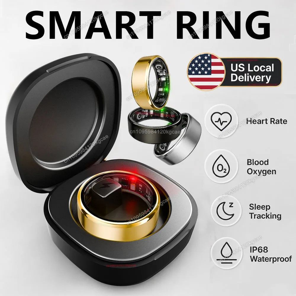 Local US Smart Ring with Charging Case for Men Women Heart Rate Blood Oxygen and Sleep Monitor, IP68 Waterproof Multi-sport Mode