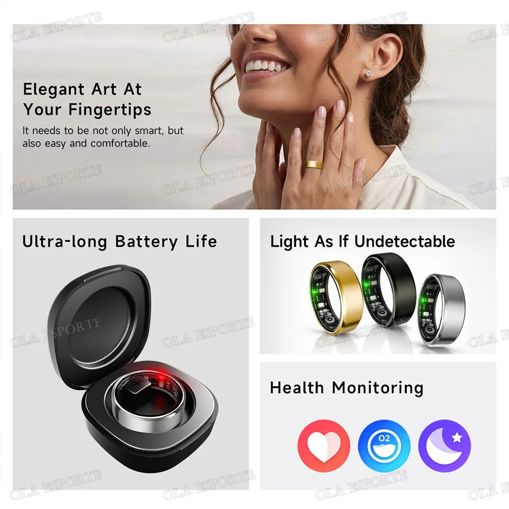 Local US Smart Ring with Charging Case for Men Women Heart Rate Blood Oxygen and Sleep Monitor, IP68 Waterproof Multi-sport Mode