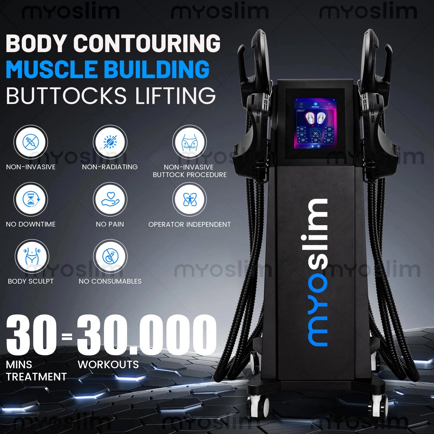 Myoslim HIEMT RF Slimming 6500W RF EMS Body Sculpt Machine Muscle Stimulator Growth Fat Burning Weight Loss Skin Tightening