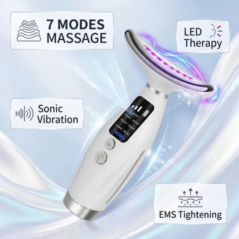 Neck Face Lifting Massager 7 Colors Light LED Photon Therapy Skin Tighten Wrinkle Remove Heating Vibration Massage Beauty Device