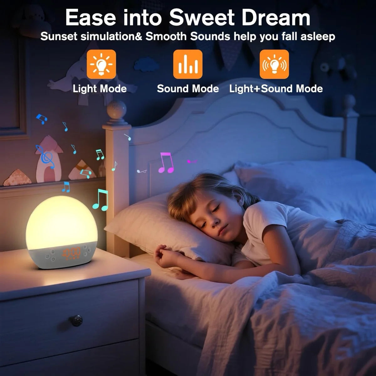 Wake Up Light Alarm Clock Sunrise Simulation Dimmable Night Light White Noise Machine with 30 Soothing Sounds for Heavy Sleeper