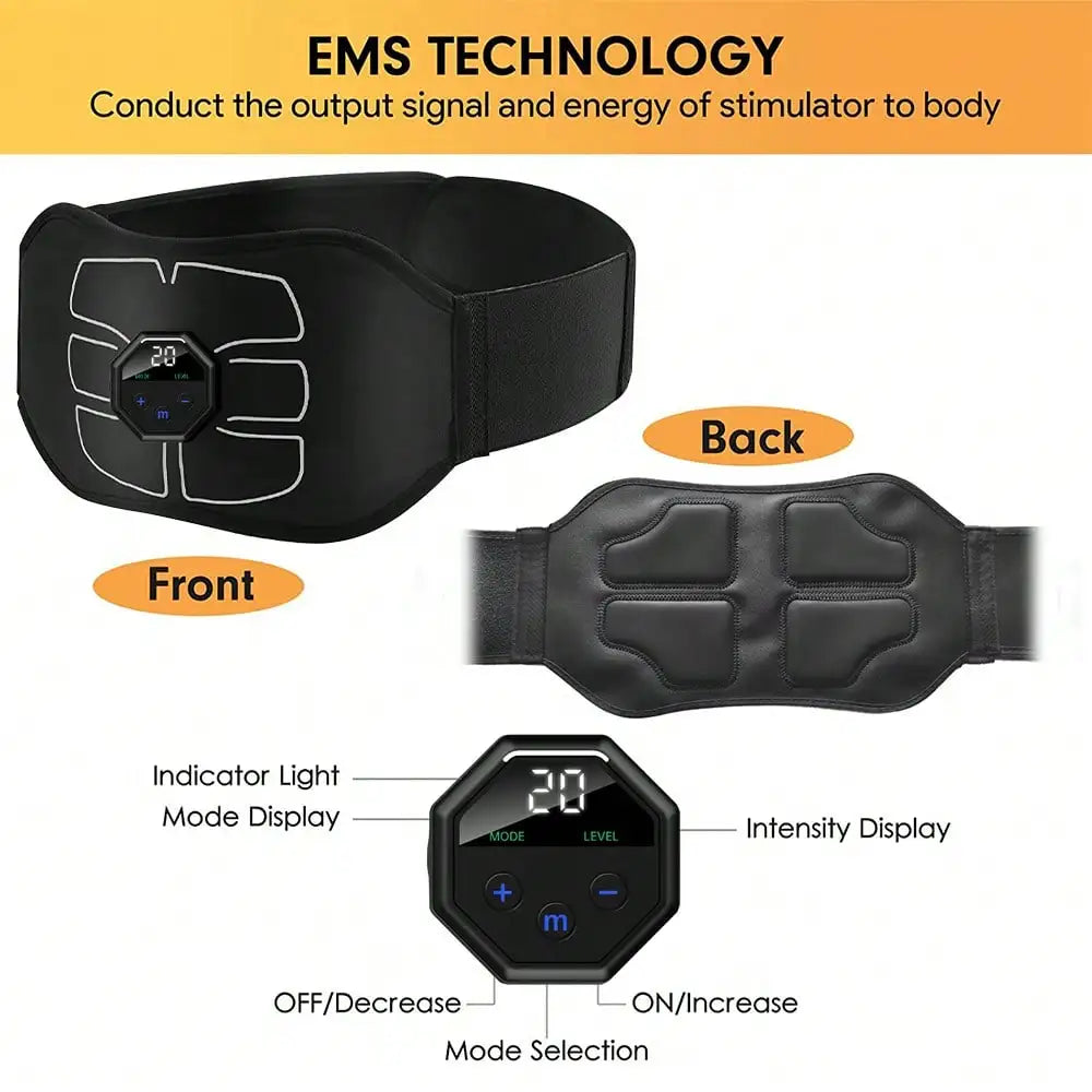 1Pc Abdominal Trainer Belt USB Rechargeable, 10 Modes Digital Display Muscle Stimulator Portable Home Fitness Workout For Men Women
