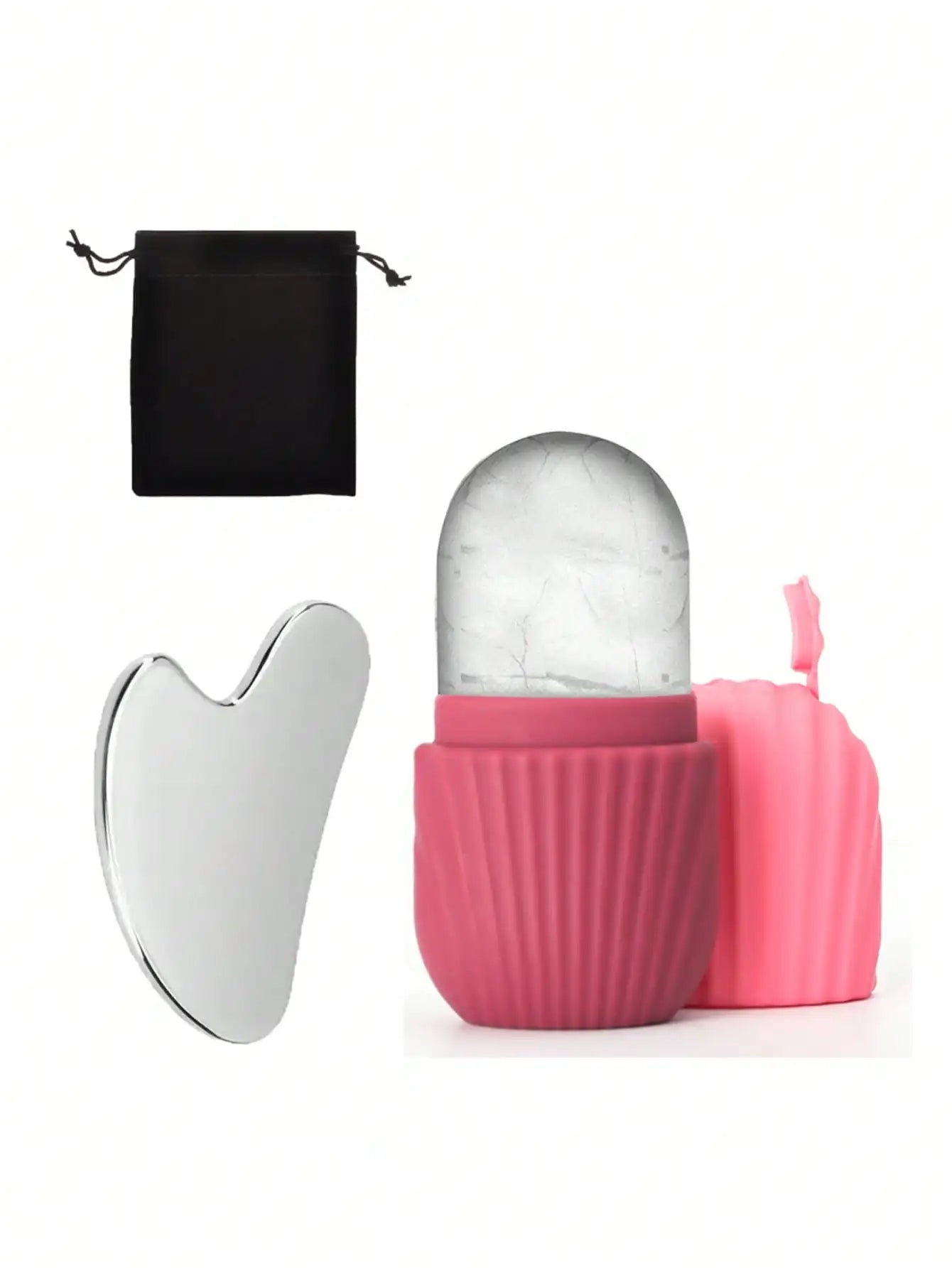 Ice Face Roller Set With 1 Ice Roller, 1 Storage Bag, 1 Gua Sha Board For Glowing Skin, Silicone Ice Face Roller Mold For Face And Eye Puffiness Relief