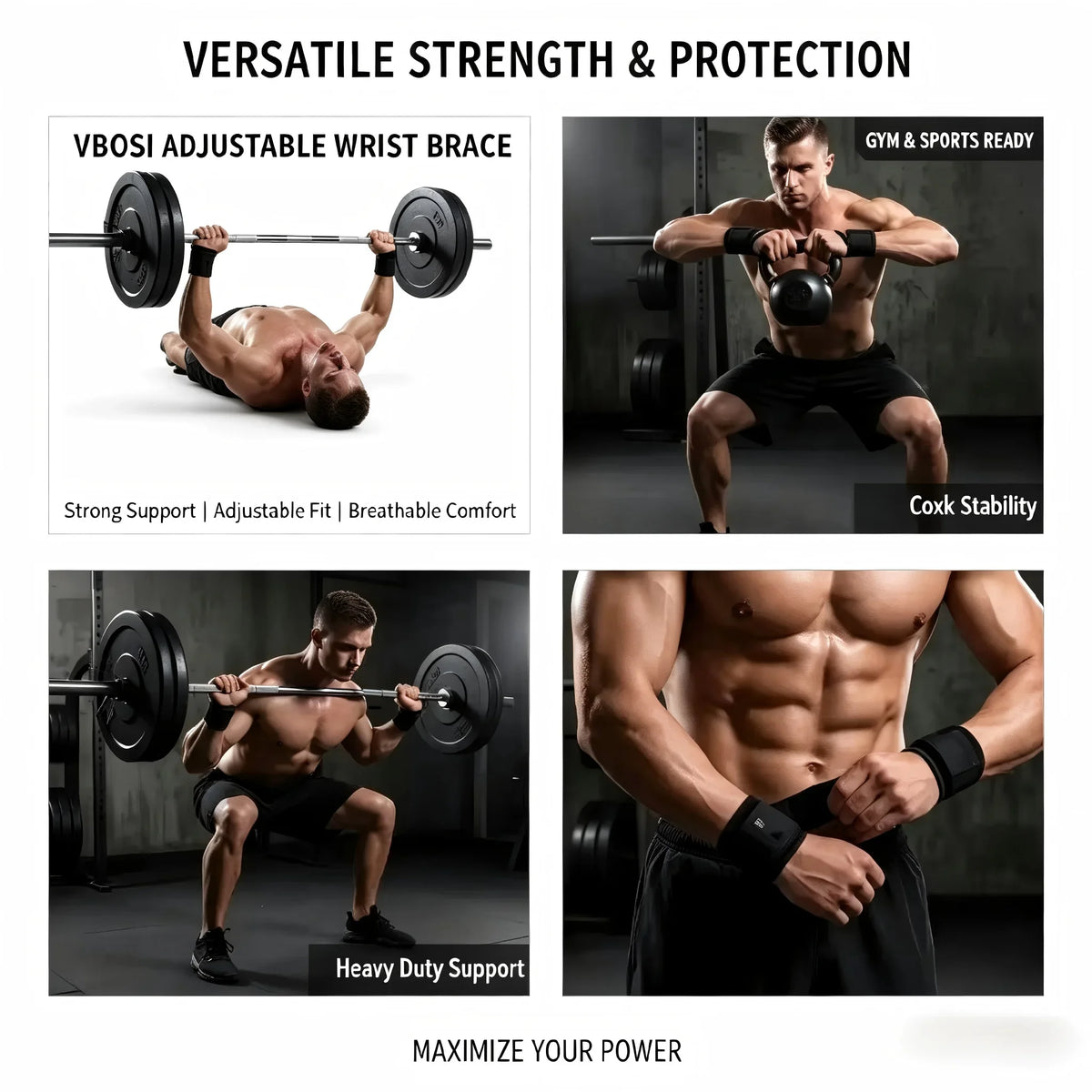 Professional Breathable Wrist Wraps for Lifting, Adjustable Thumb Loop Wrist Support Straps for Workout, Bodybuilding & Fitness