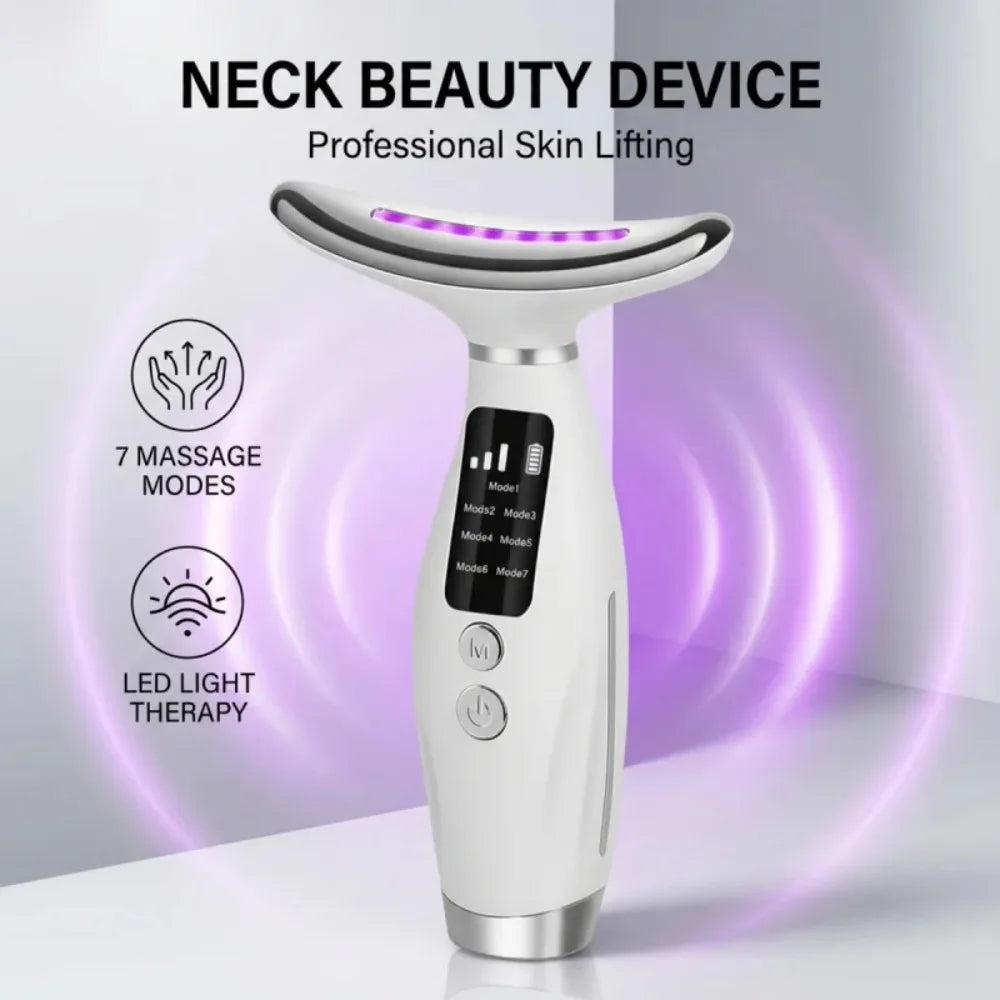 Neck Face Lifting Massager 7 Colors Light LED Photon Therapy Skin Tighten Wrinkle Remove Heating Vibration Massage Beauty Device