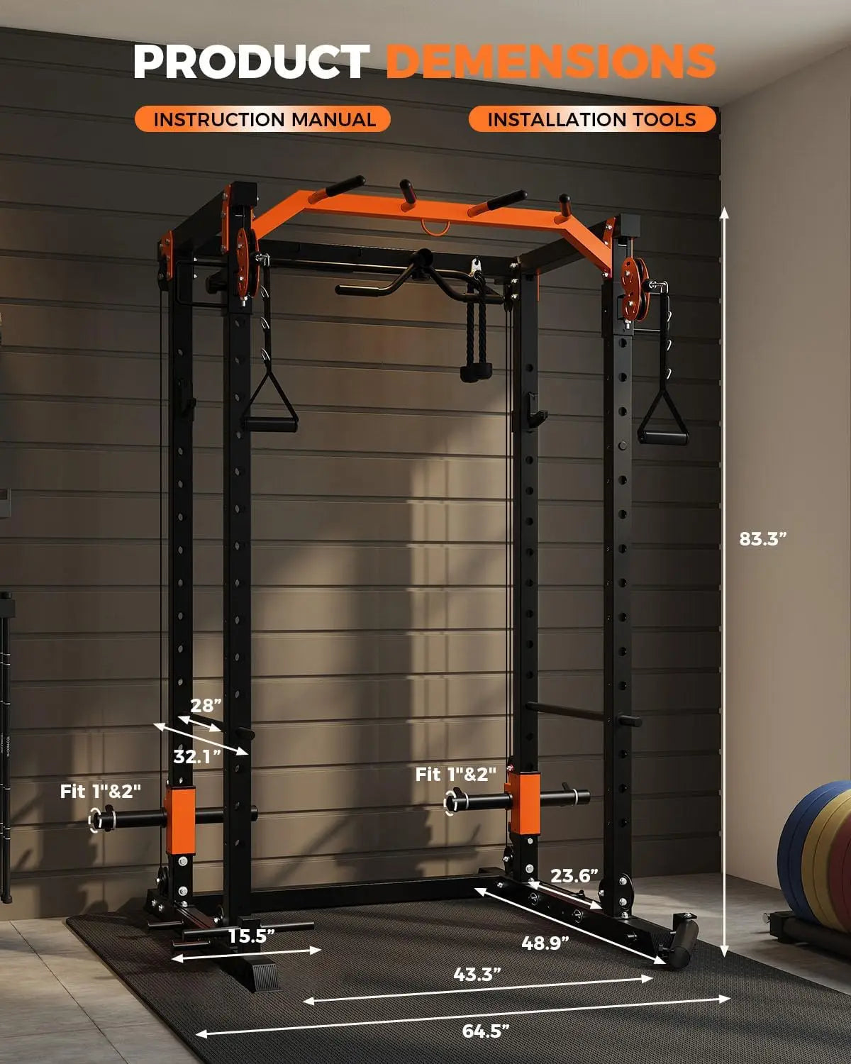 2000LB Power Rack with Cable Crossover, Lat Pulldown & Pulley System – Heavy Duty Workout Cage for Home Gym Training