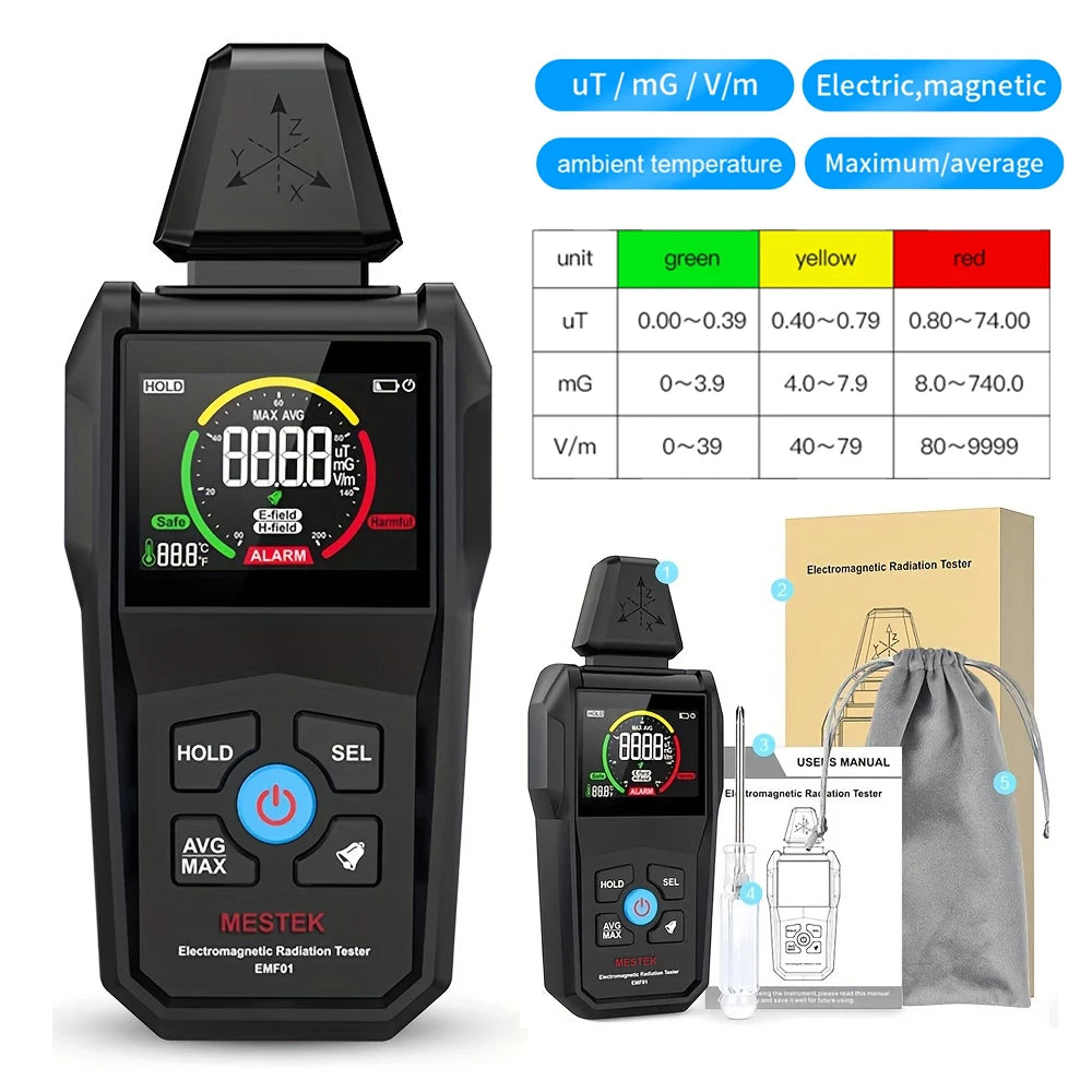 MESTEK EMF01 Electromagnetic Field Radiation Detector Ghost Hunting Digital LCD EMF Meter for Home Office Router Microwave