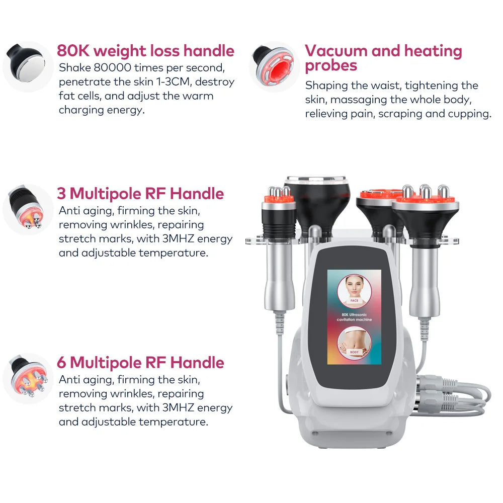 4 in 1 80K Cavitation Ultrasonic Body Slimming Machine Beauty Devic  Facial Massager Skin Tighten Face Lifting Vacuum Suction