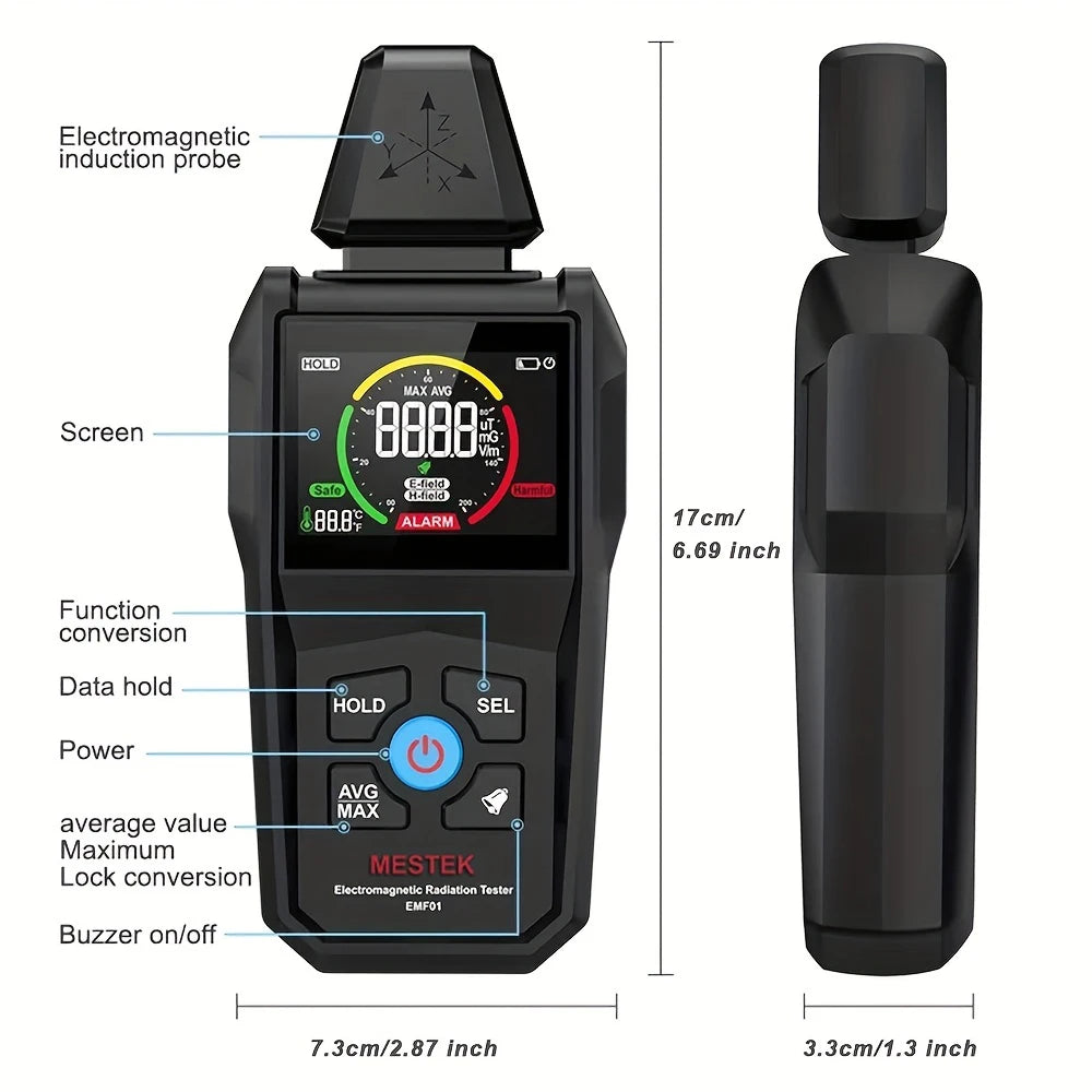 MESTEK EMF01 Electromagnetic Field Radiation Detector Ghost Hunting Digital LCD EMF Meter for Home Office Router Microwave