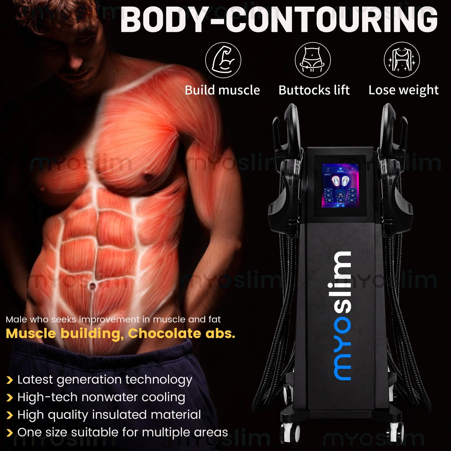 Myoslim HIEMT RF Slimming 6500W RF EMS Body Sculpt Machine Muscle Stimulator Growth Fat Burning Weight Loss Skin Tightening