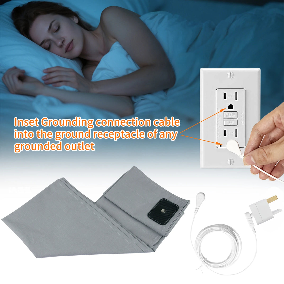 Grounding Sheets with Grounding Cord Made with Premium Cotton & Pure Silver Threads Conductive Fabric Achieve Healthy Sleep