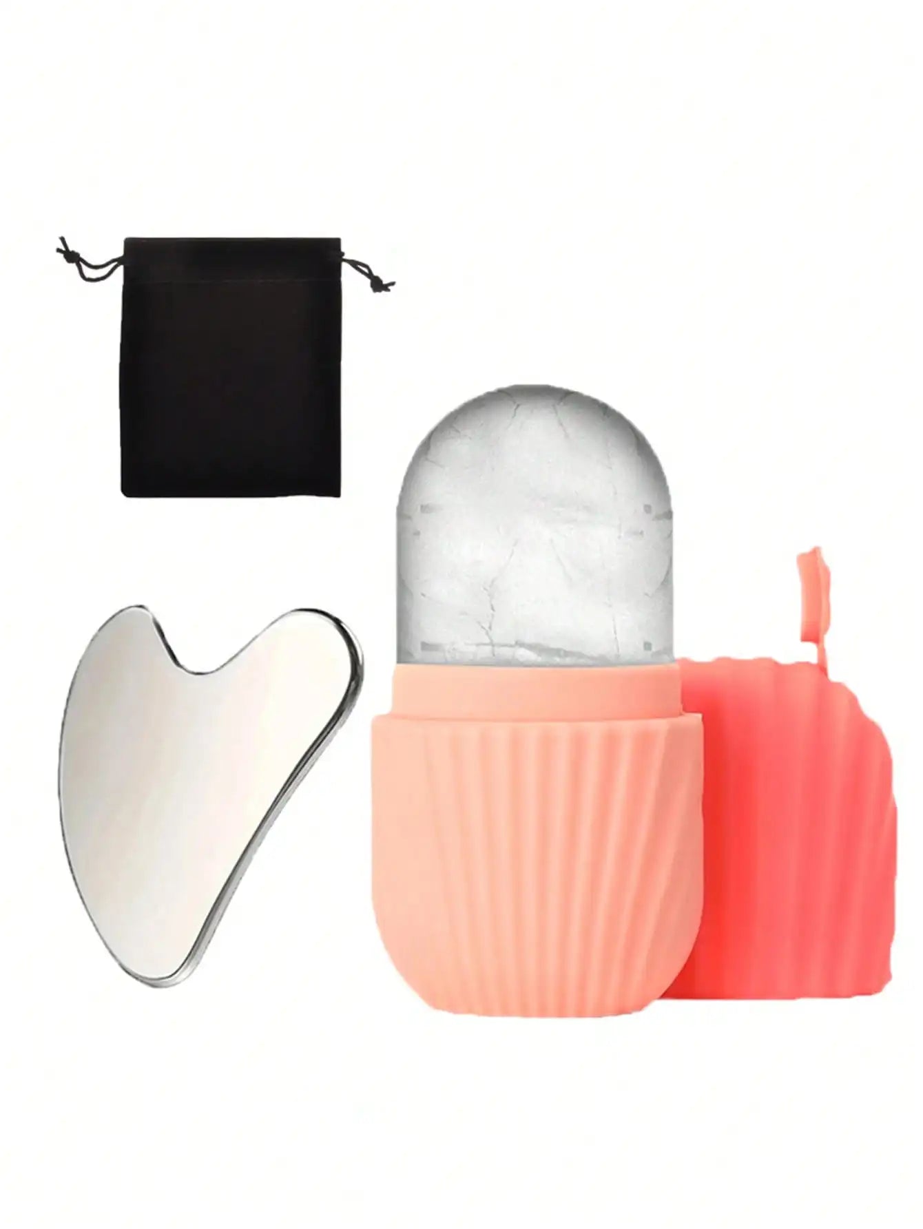 Ice Face Roller Set With 1 Ice Roller, 1 Storage Bag, 1 Gua Sha Board For Glowing Skin, Silicone Ice Face Roller Mold For Face And Eye Puffiness Relief