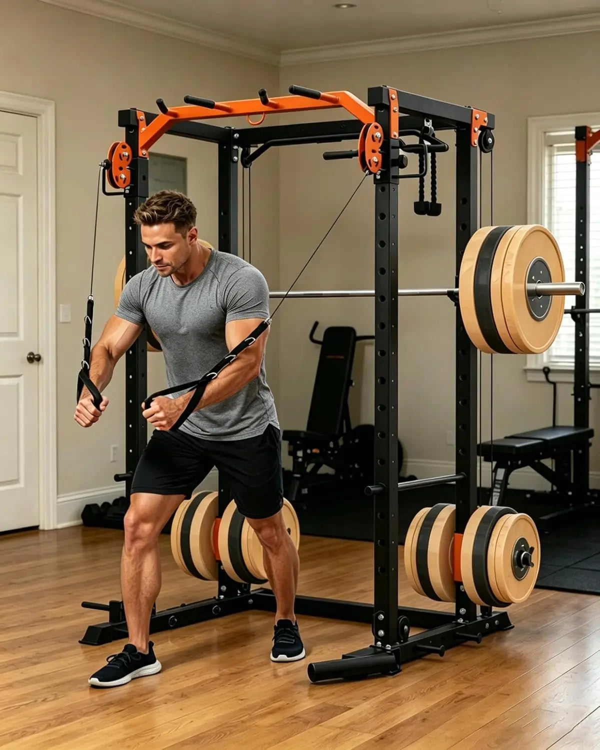 2000LB Power Rack with Cable Crossover, Lat Pulldown & Pulley System – Heavy Duty Workout Cage for Home Gym Training