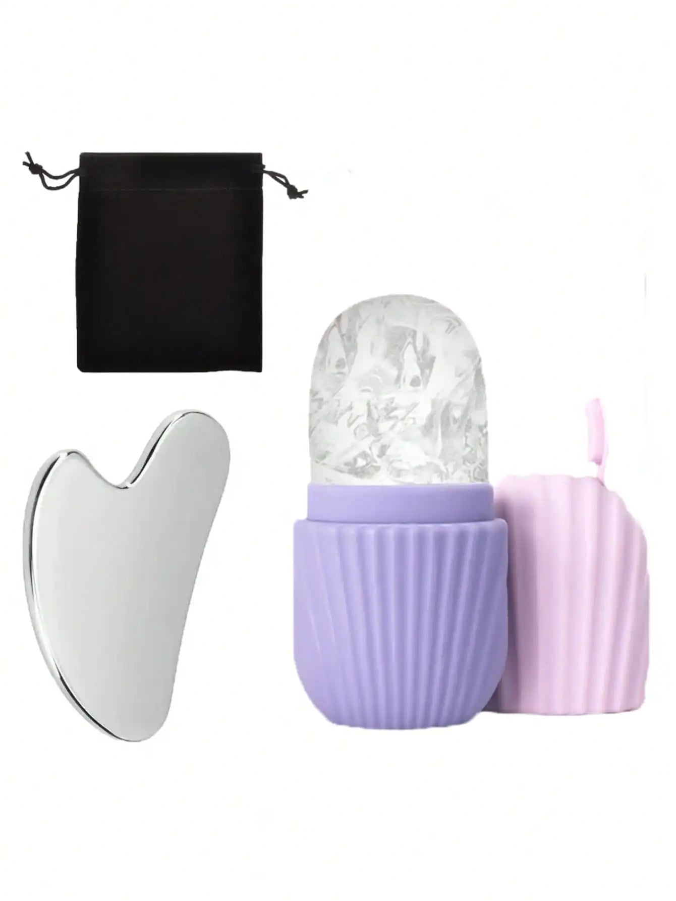 Ice Face Roller Set With 1 Ice Roller, 1 Storage Bag, 1 Gua Sha Board For Glowing Skin, Silicone Ice Face Roller Mold For Face And Eye Puffiness Relief
