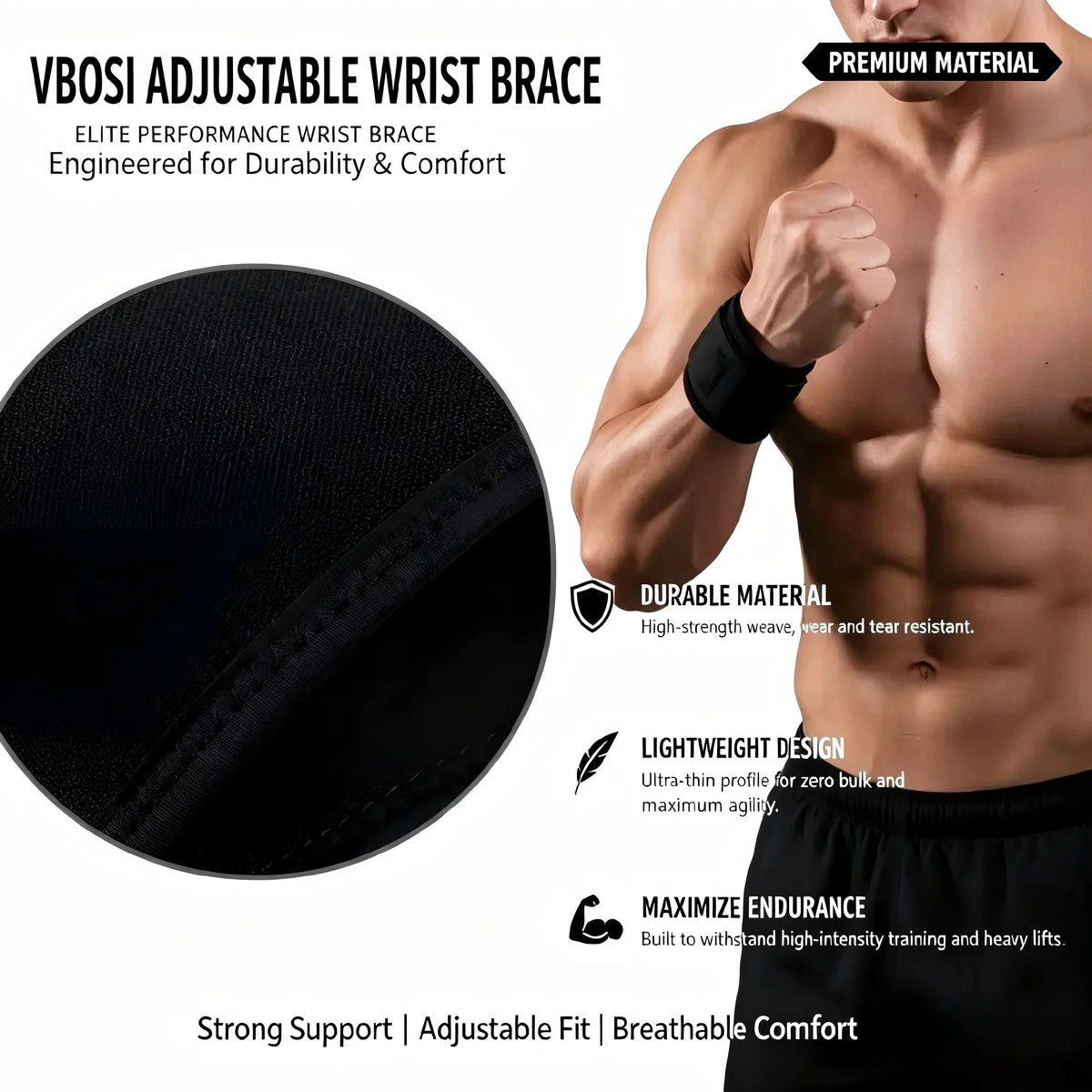 Professional Breathable Wrist Wraps for Lifting, Adjustable Thumb Loop Wrist Support Straps for Workout, Bodybuilding & Fitness