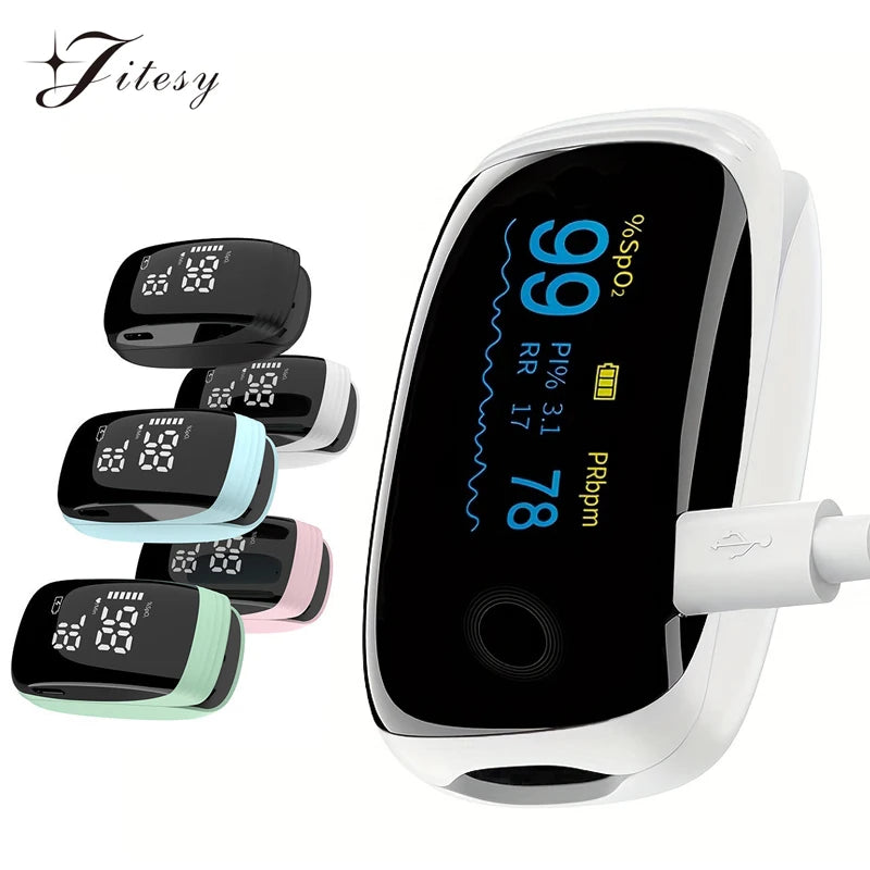 Rechargeable Fingertip Oximeter Pulse Blood Oxygen Saturation SpO2 Oximeter Tigital Heart Rate Health Monitor with Bigger LCD Screen