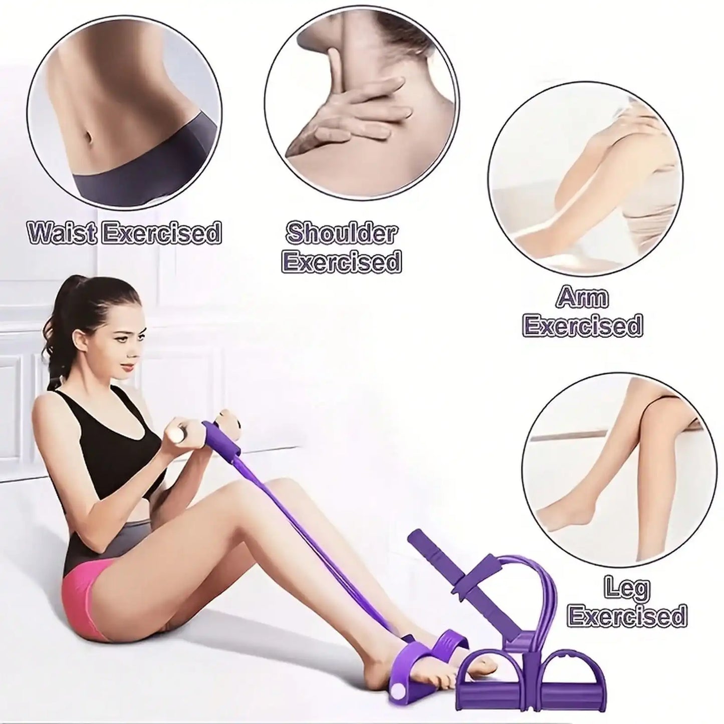 6-Tube Pedal Resistance Band Home Gym, Full-Body, Core And Rowing Workouts, Builds Strength And Flexibility, Compact Portable Fitness Trainer