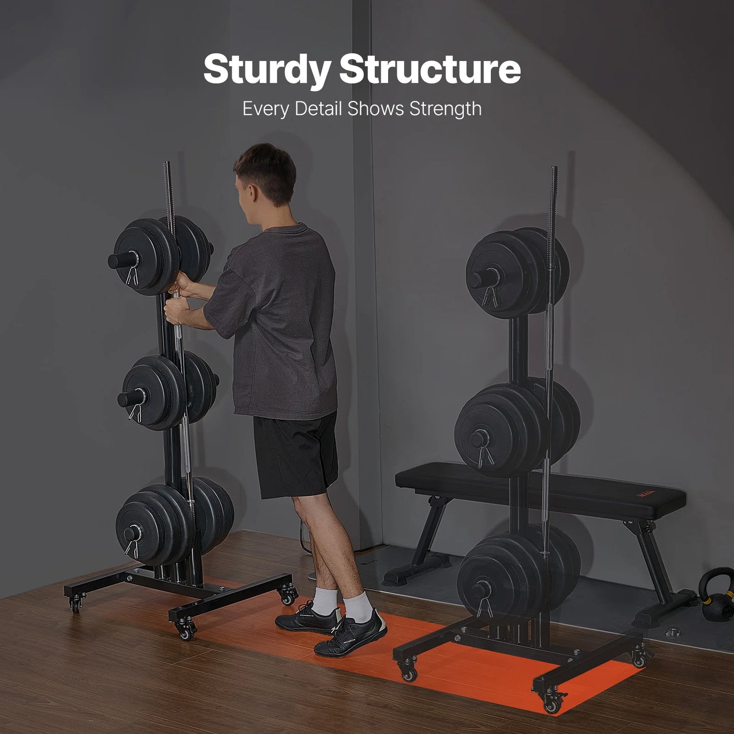 VEVOR Weight Plate Rack Standard Weight Plate Tree with Wheels 1000 lbs Load Capacity Home Gym Barbell Rack Storage Stand