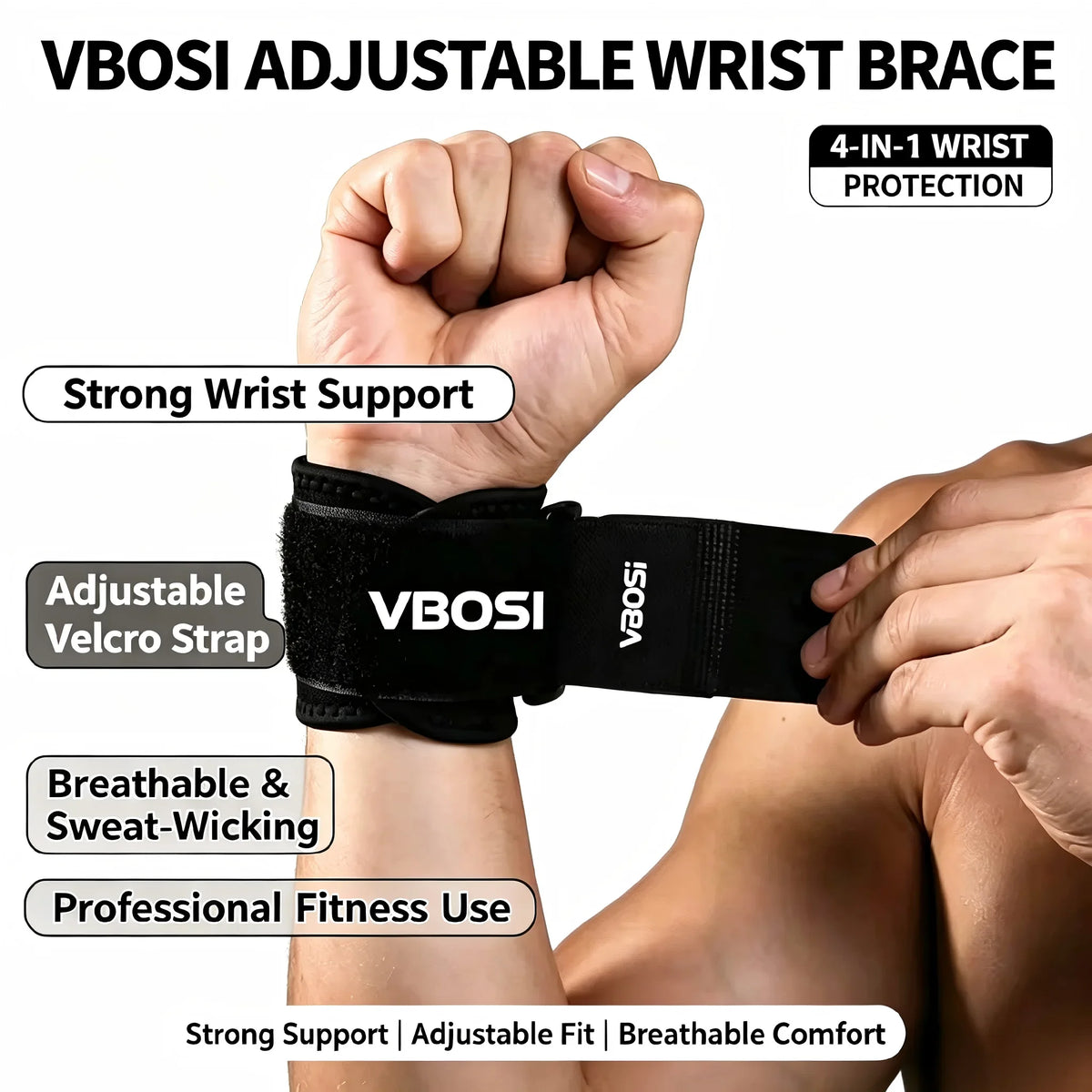 Professional Breathable Wrist Wraps for Lifting, Adjustable Thumb Loop Wrist Support Straps for Workout, Bodybuilding & Fitness