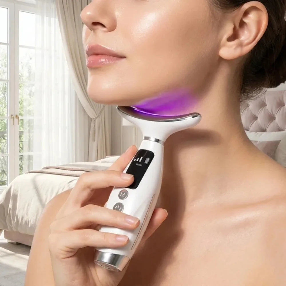 Neck Face Lifting Massager 7 Colors Light LED Photon Therapy Skin Tighten Wrinkle Remove Heating Vibration Massage Beauty Device