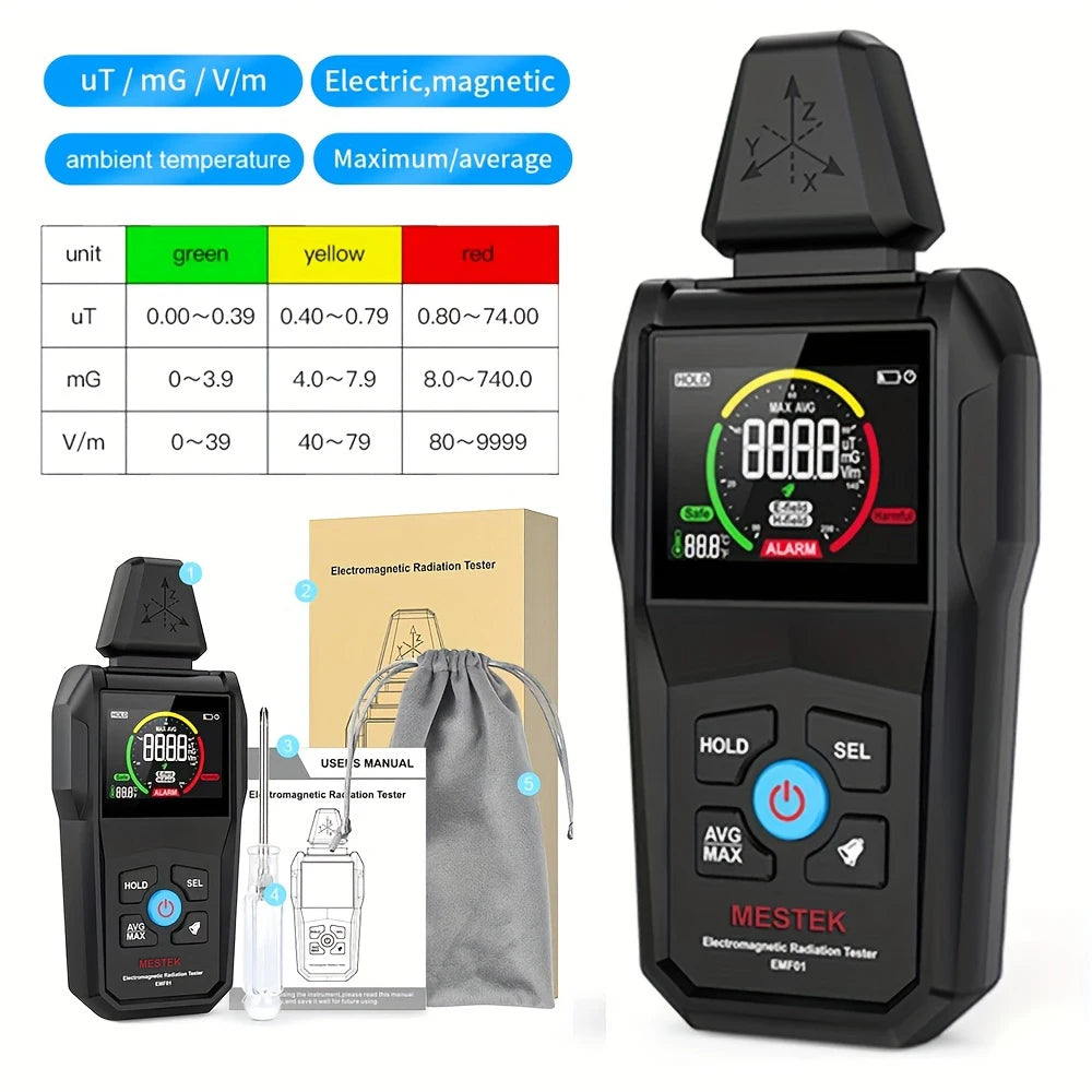 MESTEK EMF01 Electromagnetic Field Radiation Detector Ghost Hunting Digital LCD EMF Meter for Home Office Router Microwave
