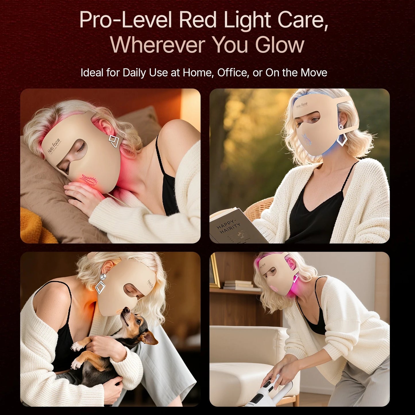 Hello Face M300 Mask - 3000mAh Battery, Skin-Like Silicone, 4D Light Therapy Khaki LED Facial Mask