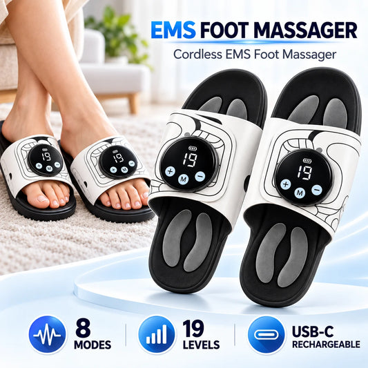 EMS Foot Massage Slippers 8 Modes 19 Levels Type-C Rechargeable Adjustable Open Toe Anti-Slip Foot Massager for Home