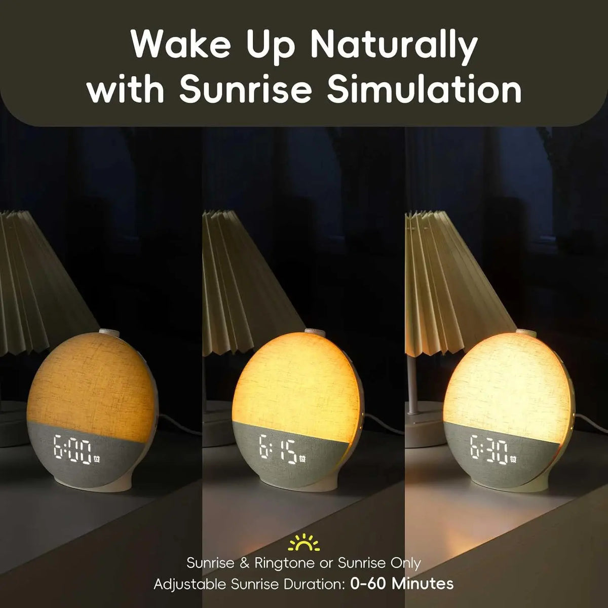 Wake Up Light Alarm Clock Sunrise Simulation Dimmable Night Light White Noise Machine with 30 Soothing Sounds for Heavy Sleeper