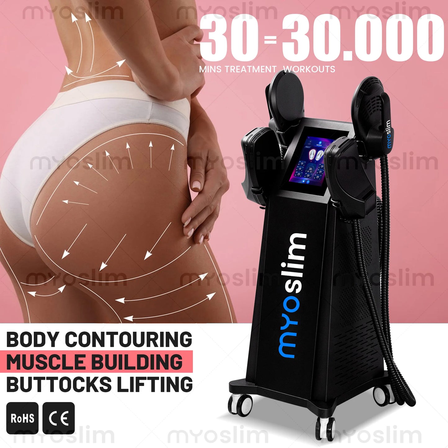 Myoslim HIEMT RF Slimming 6500W RF EMS Body Sculpt Machine Muscle Stimulator Growth Fat Burning Weight Loss Skin Tightening