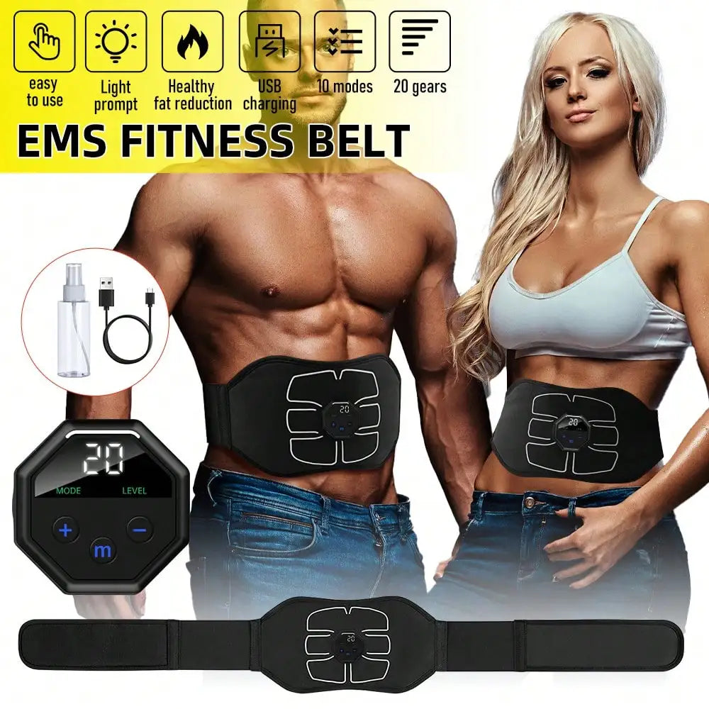 1Pc Abdominal Trainer Belt USB Rechargeable, 10 Modes Digital Display Muscle Stimulator Portable Home Fitness Workout For Men Women