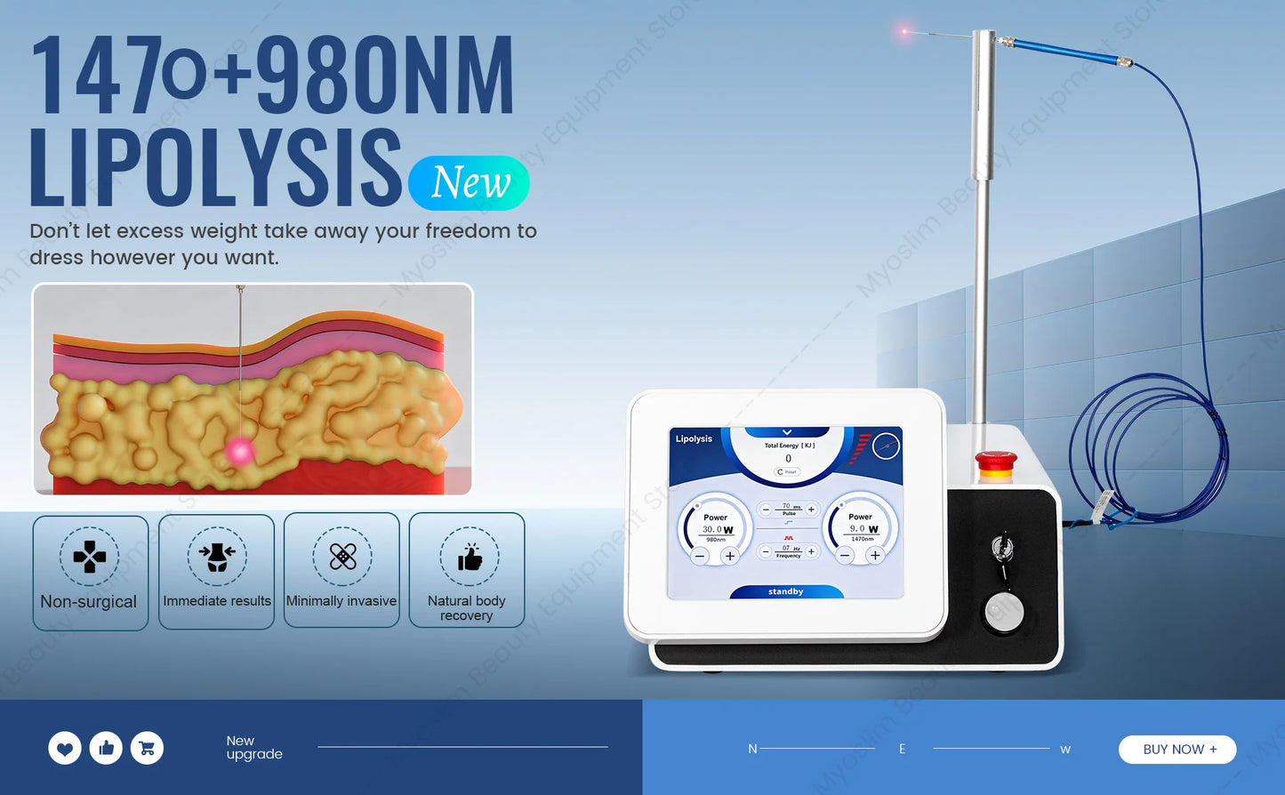 980 nm 1470 nm Dual wavelength Lase Diode Slimming Machine Lipolysis Fat Removal Face Lifting Endo Lift Lipo Lase Equipment