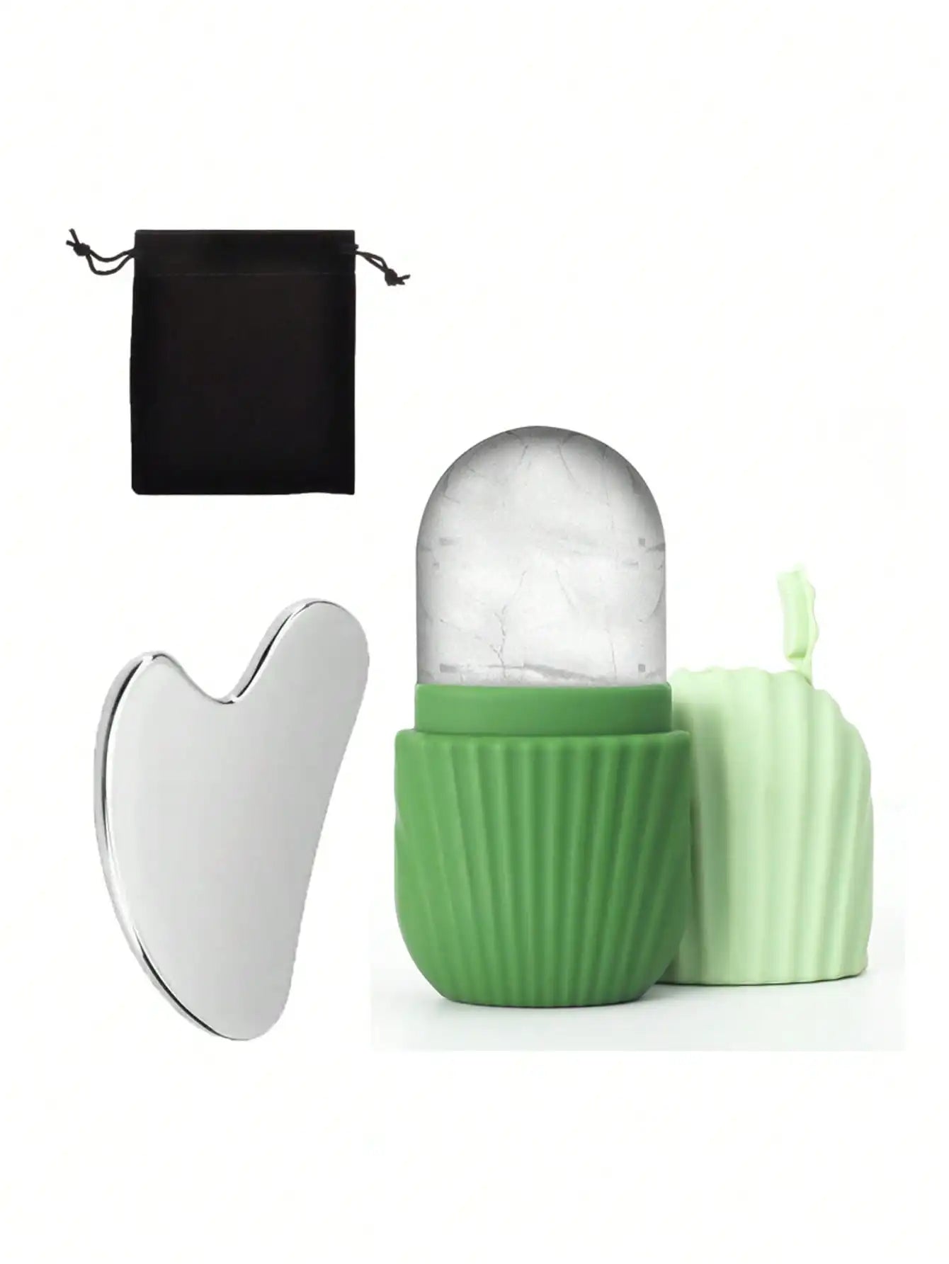 Ice Face Roller Set With 1 Ice Roller, 1 Storage Bag, 1 Gua Sha Board For Glowing Skin, Silicone Ice Face Roller Mold For Face And Eye Puffiness Relief