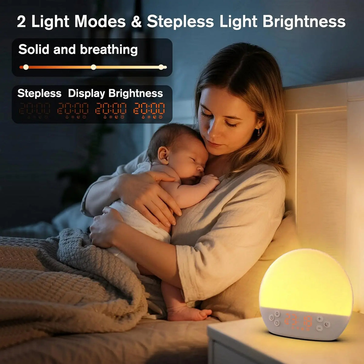 Wake Up Light Alarm Clock Sunrise Simulation Dimmable Night Light White Noise Machine with 30 Soothing Sounds for Heavy Sleeper