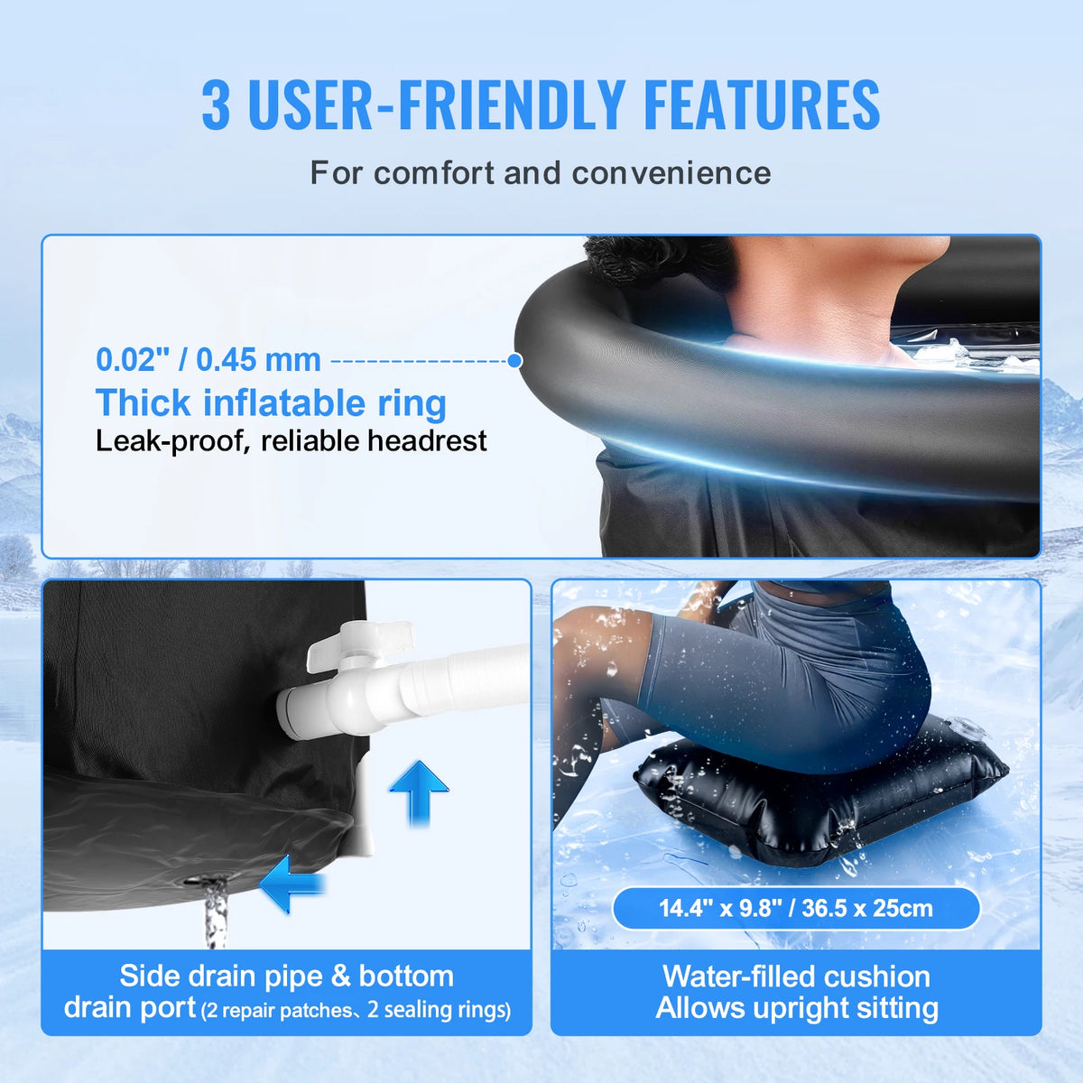 SucceBuy Ice Bath Tub Cold Water Therapy Plunge Tub for Athletes Portable Outdoor Ice Barrel Plunge Pool Inflatable Ice Bathtub