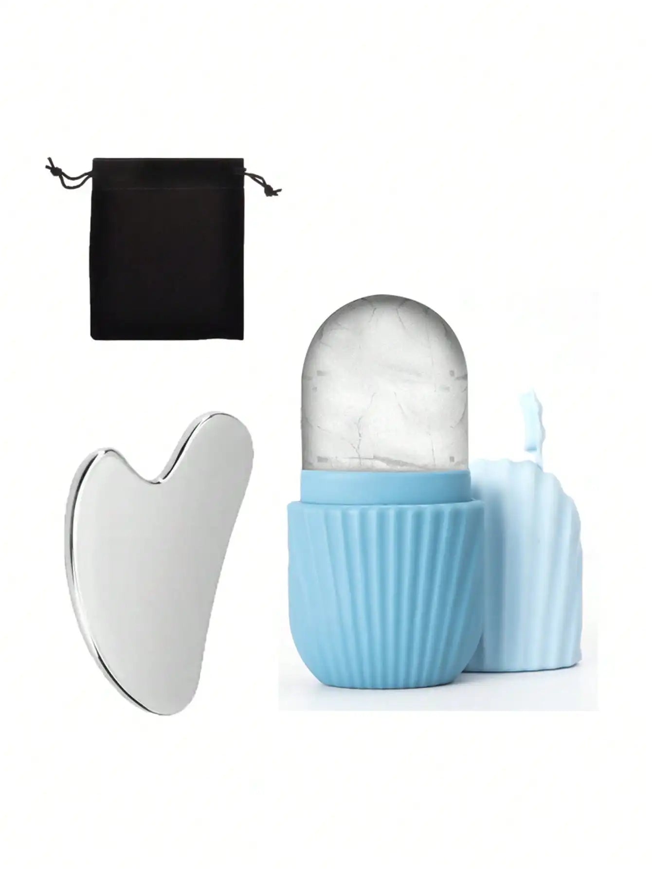 Ice Face Roller Set With 1 Ice Roller, 1 Storage Bag, 1 Gua Sha Board For Glowing Skin, Silicone Ice Face Roller Mold For Face And Eye Puffiness Relief