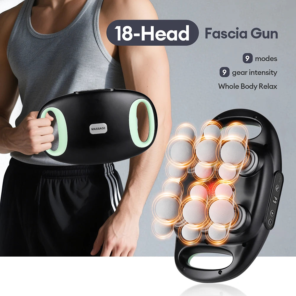 18/24 Heads Fascia Gun Red Light Deep Tissue Muscle Massager Wireless Massage Gun for Back Waist Leg Body Muscle Relaxation Home Gym