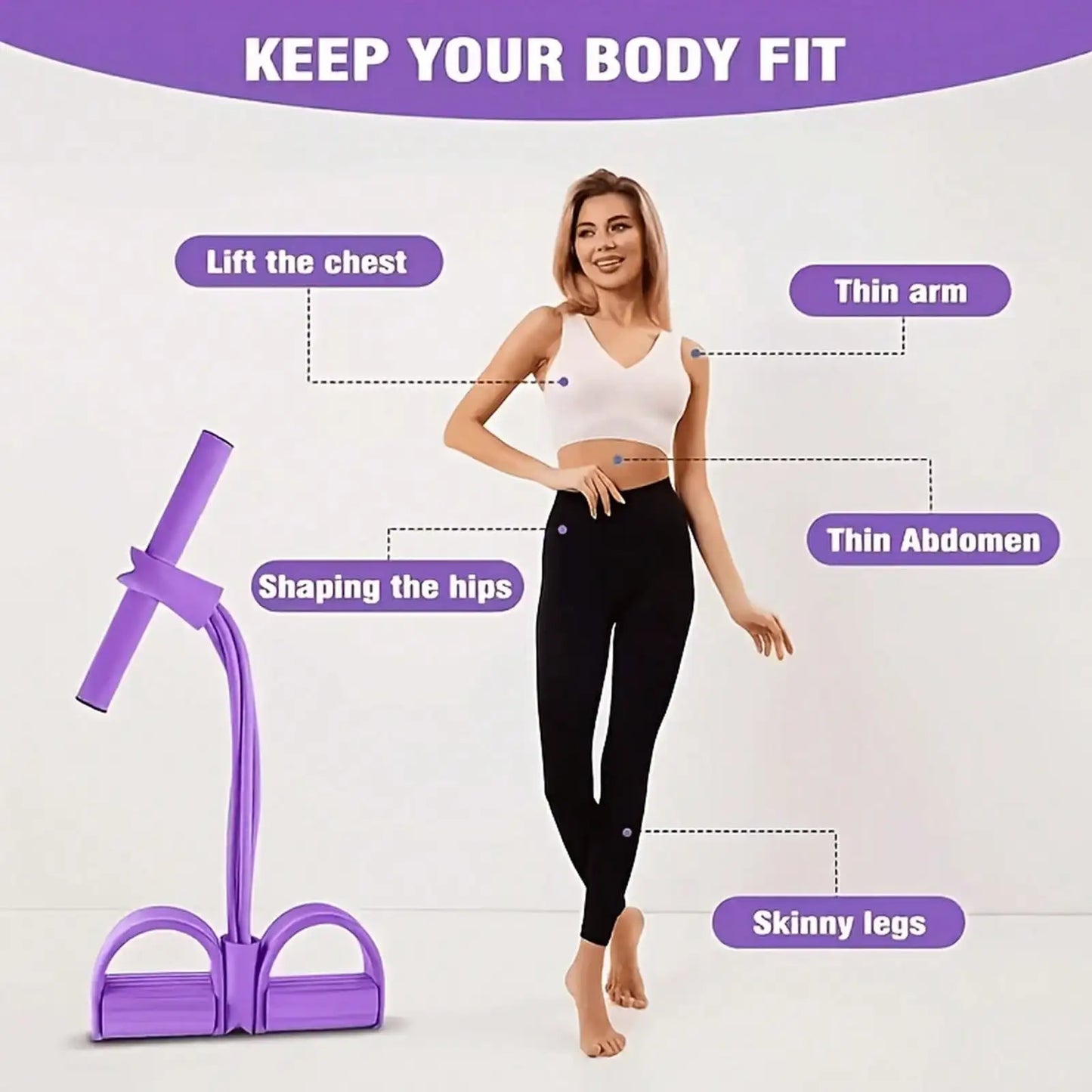 6-Tube Pedal Resistance Band Home Gym, Full-Body, Core And Rowing Workouts, Builds Strength And Flexibility, Compact Portable Fitness Trainer