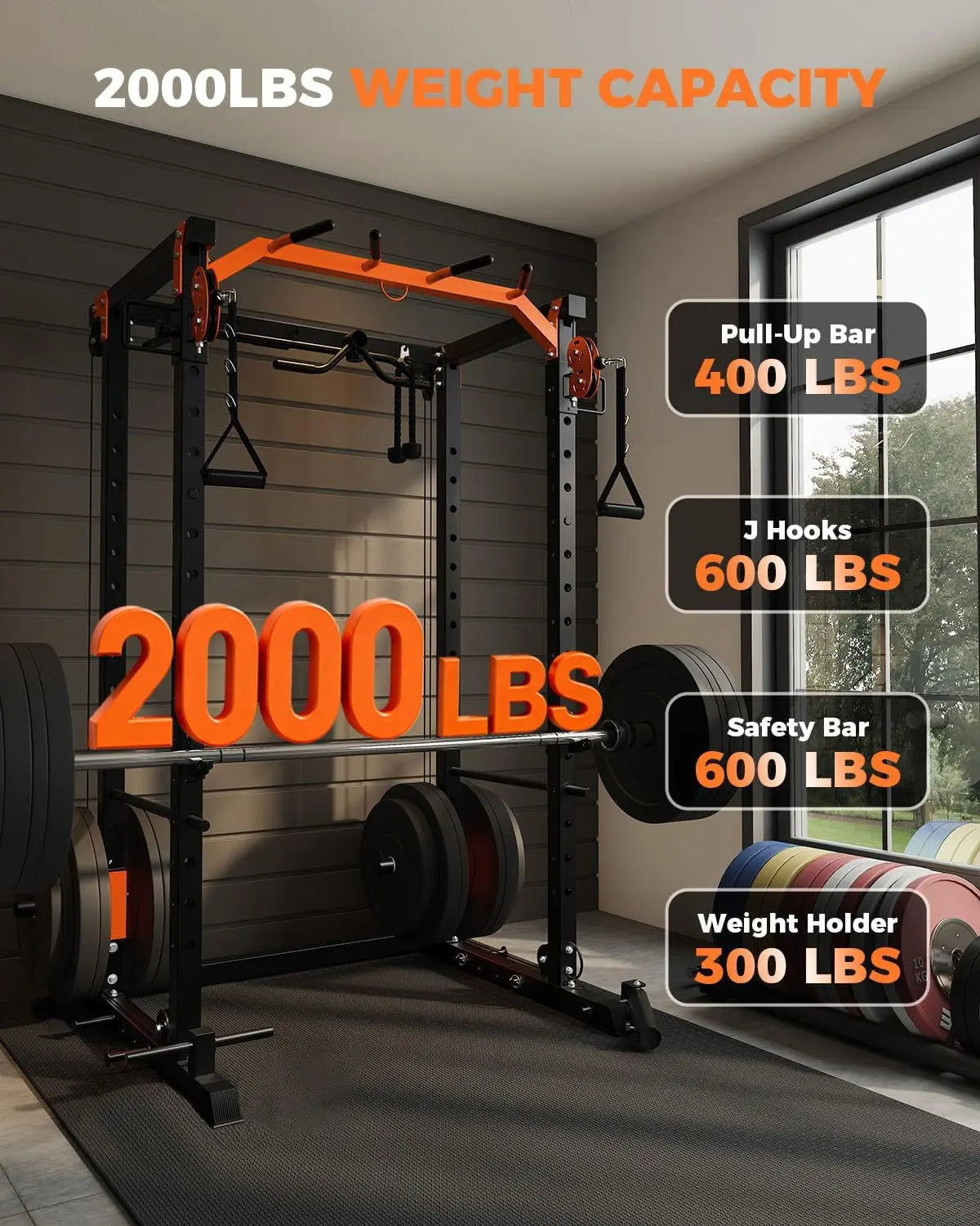 2000LB Power Rack with Cable Crossover, Lat Pulldown & Pulley System – Heavy Duty Workout Cage for Home Gym Training