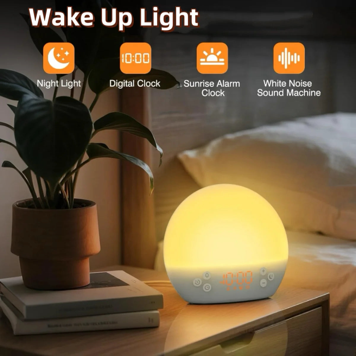 Wake Up Light Alarm Clock Sunrise Simulation Dimmable Night Light White Noise Machine with 30 Soothing Sounds for Heavy Sleeper