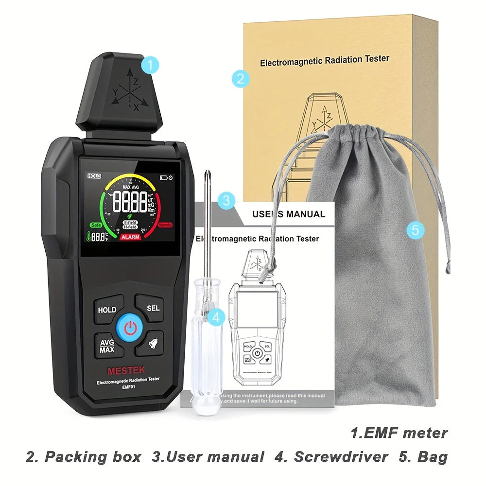 MESTEK EMF01 Electromagnetic Field Radiation Detector Ghost Hunting Digital LCD EMF Meter for Home Office Router Microwave
