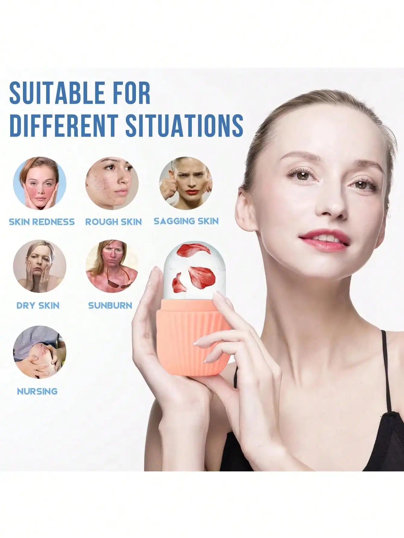 Ice Face Roller Set With 1 Ice Roller, 1 Storage Bag, 1 Gua Sha Board For Glowing Skin, Silicone Ice Face Roller Mold For Face And Eye Puffiness Relief